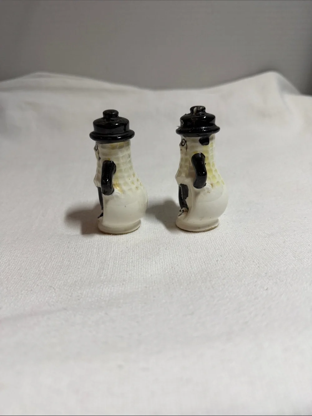 Vintage Ceramic Peanut Character Salt and Pepper Shakers - Black and White